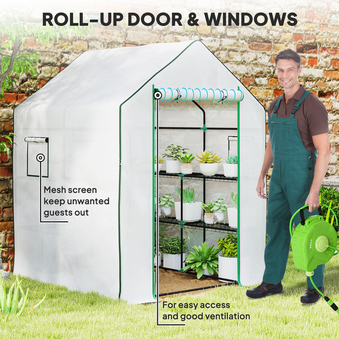 Walk-in Greenhouse with 8 Shelves, Outdoor Small Greenhouse, White