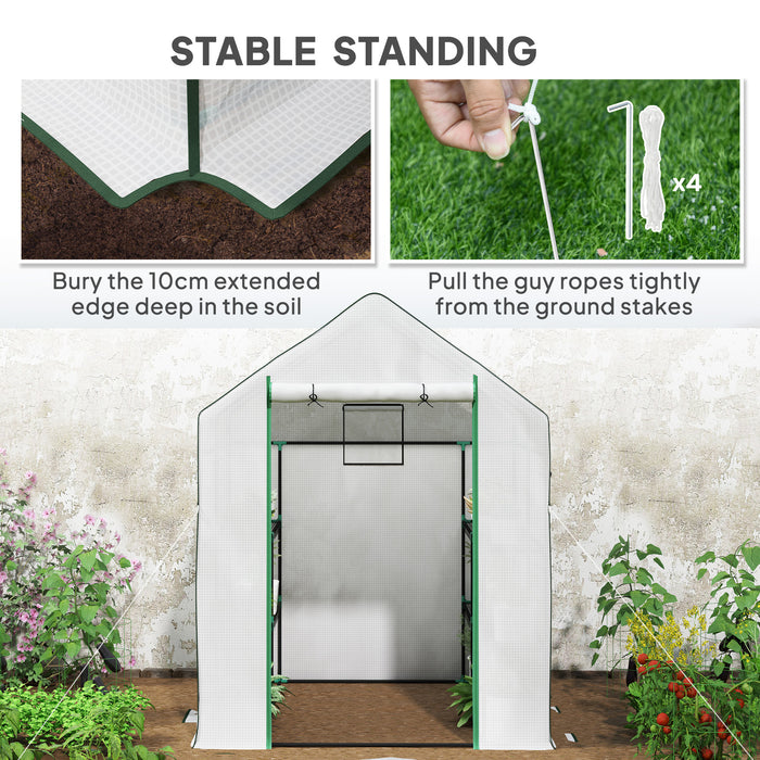 Walk-in Greenhouse with 8 Shelves, Outdoor Small Greenhouse, White