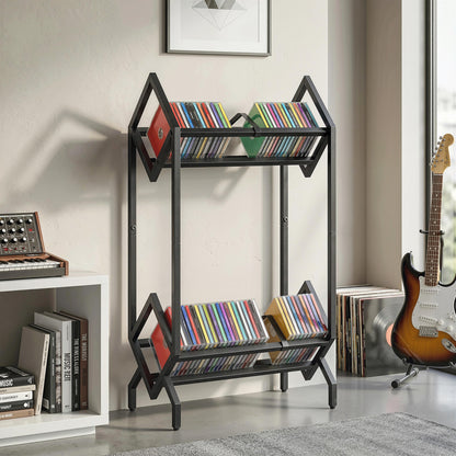 50 CD Storage Rack, 2-Tier Metal Display Rack for CDs, DVDs, Black