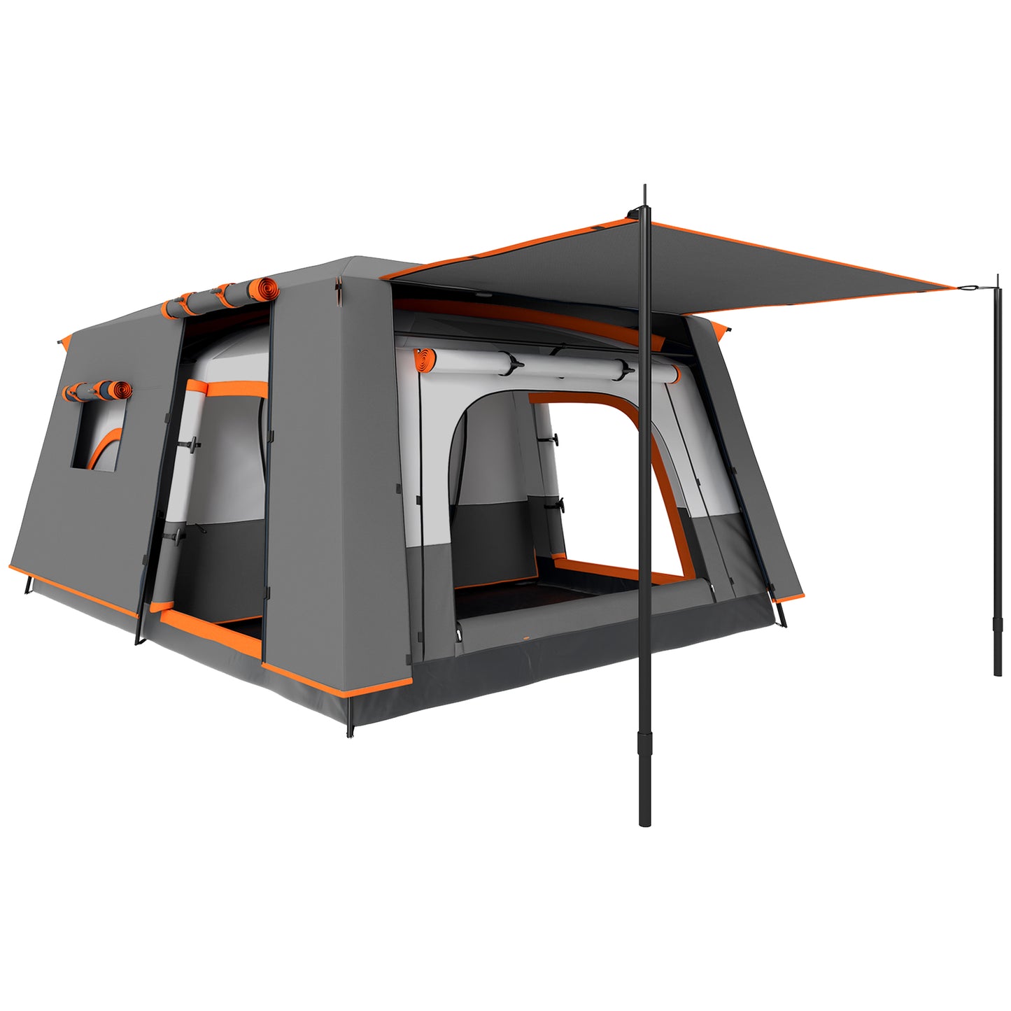 4-6 Man Camping Tent with 2 Bedroom, 3000mm Waterproof, Grey