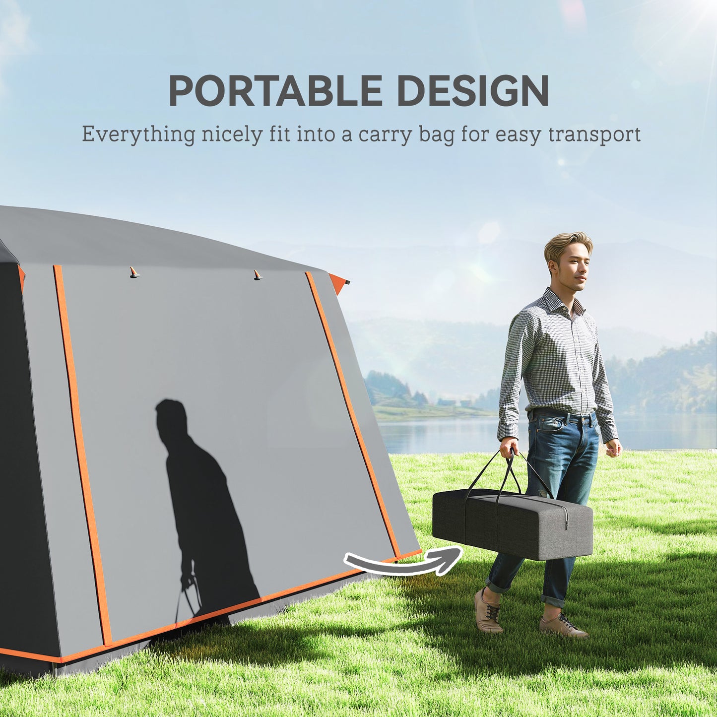 4-6 Man Camping Tent with 2 Bedroom, 3000mm Waterproof, Grey