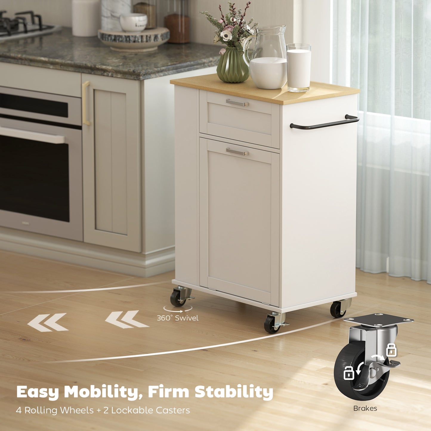 Kitchen Storage Trolley on Wheels with 2 Drawers, White