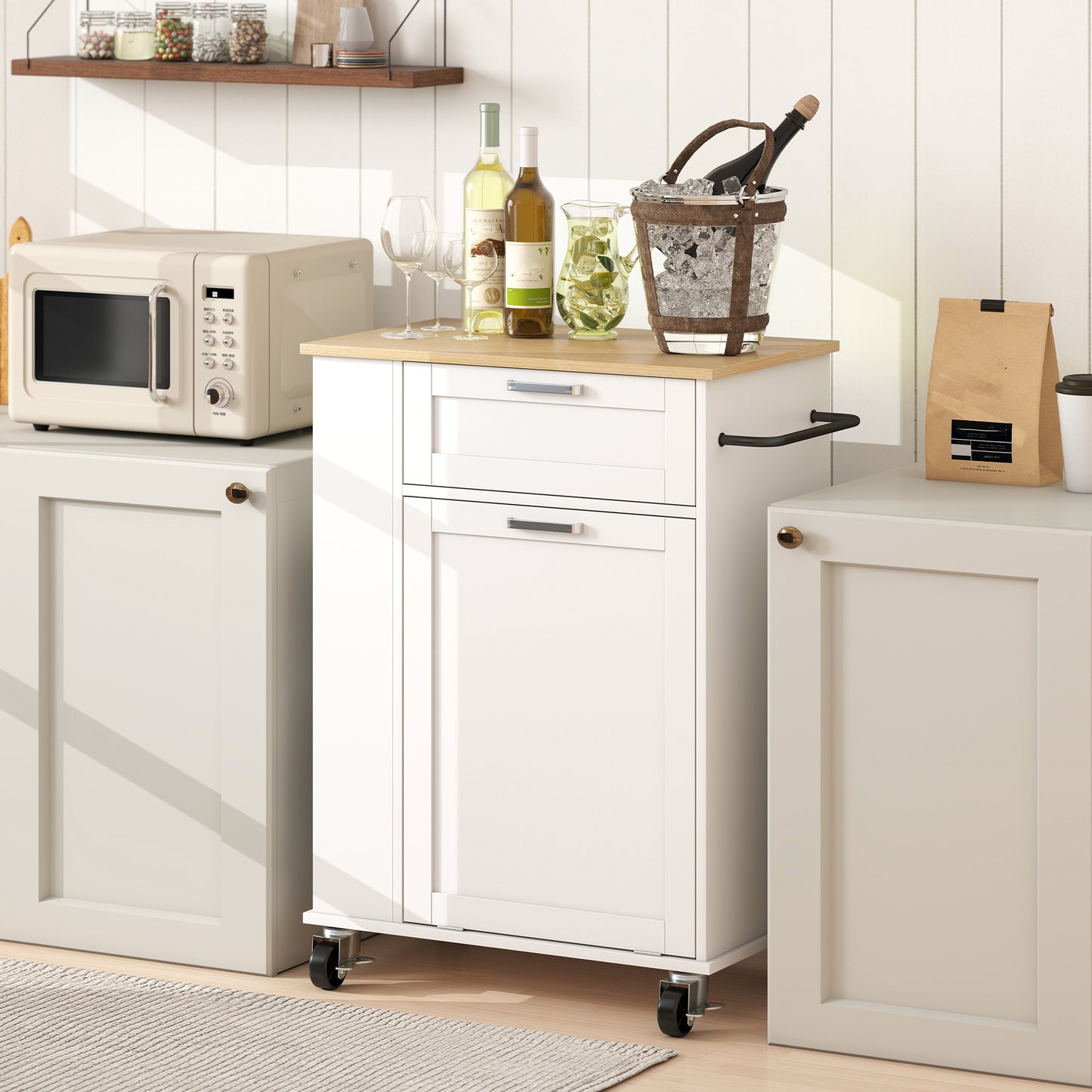 Kitchen Storage Trolley on Wheels with 2 Drawers, White