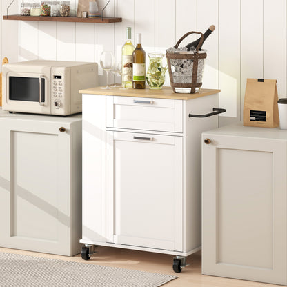 Kitchen Storage Trolley on Wheels with 2 Drawers, White