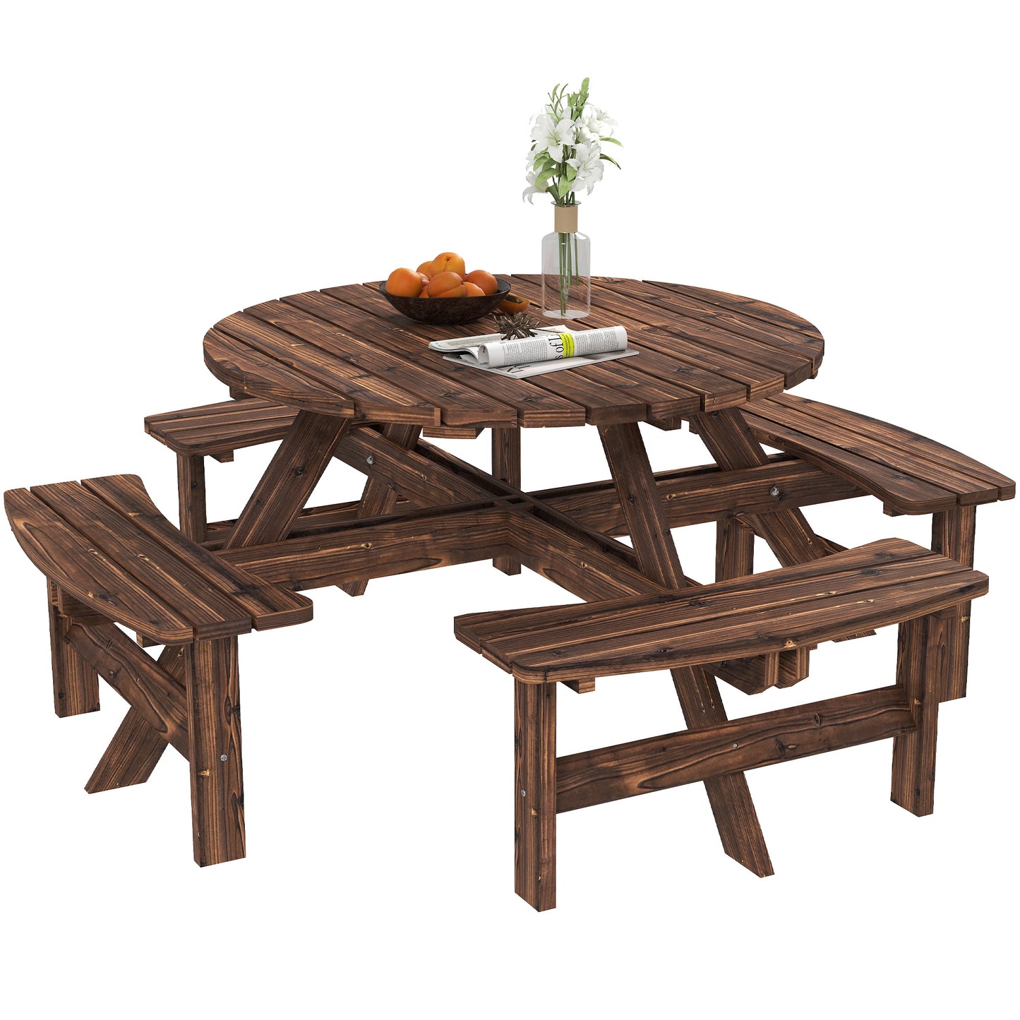 Wooden Garden Dining Set with Parasol Hole for Outdoor, Tan