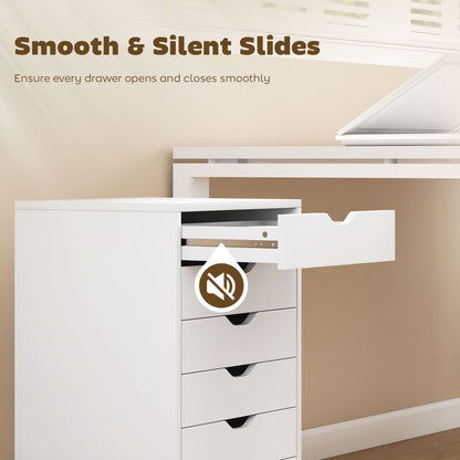 6 Drawer Vertical File Cabinet with Quiet Drawers and Wheels, White