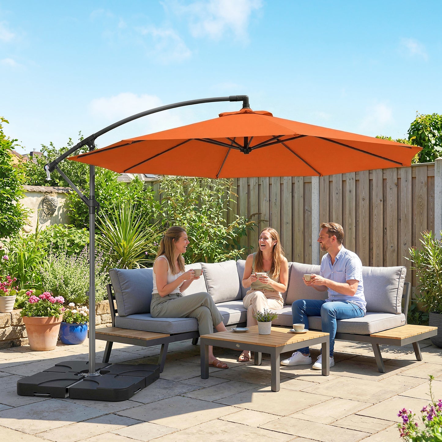 3(m) Banana Parasol Cantilever Umbrella Garden w/ Base Weights - Orange