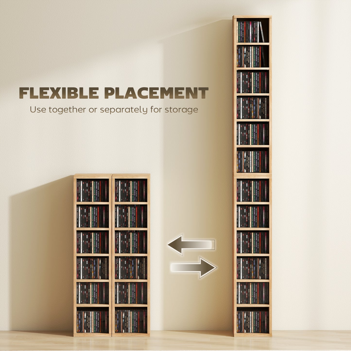Set of 2 CD Storage Units DVD Shelf with Adjustable Shelves, Natural