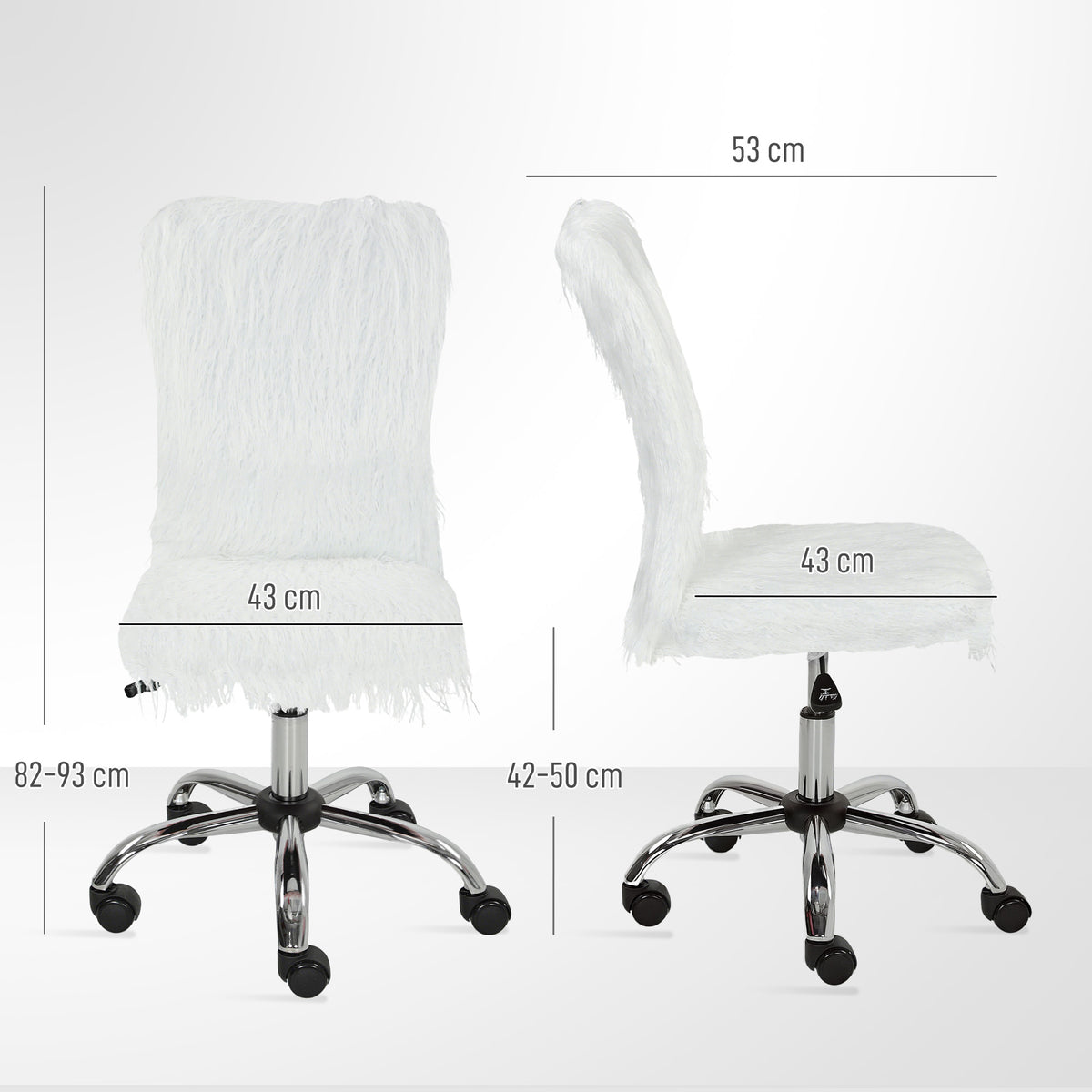Armless Makeup Vanity Chair, 360 Degree Swivel Computer Chair, White