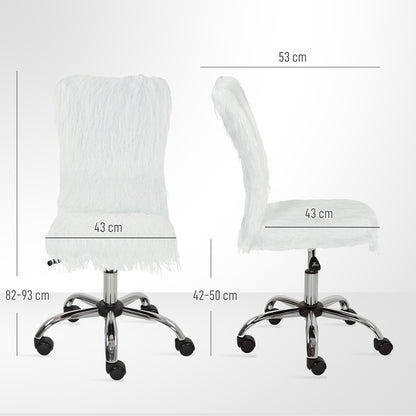 Armless Makeup Vanity Chair, 360 Degree Swivel Computer Chair, White