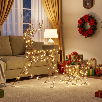 Lighted Reindeer and Sleigh Set, Outdoor Christmas Decoration