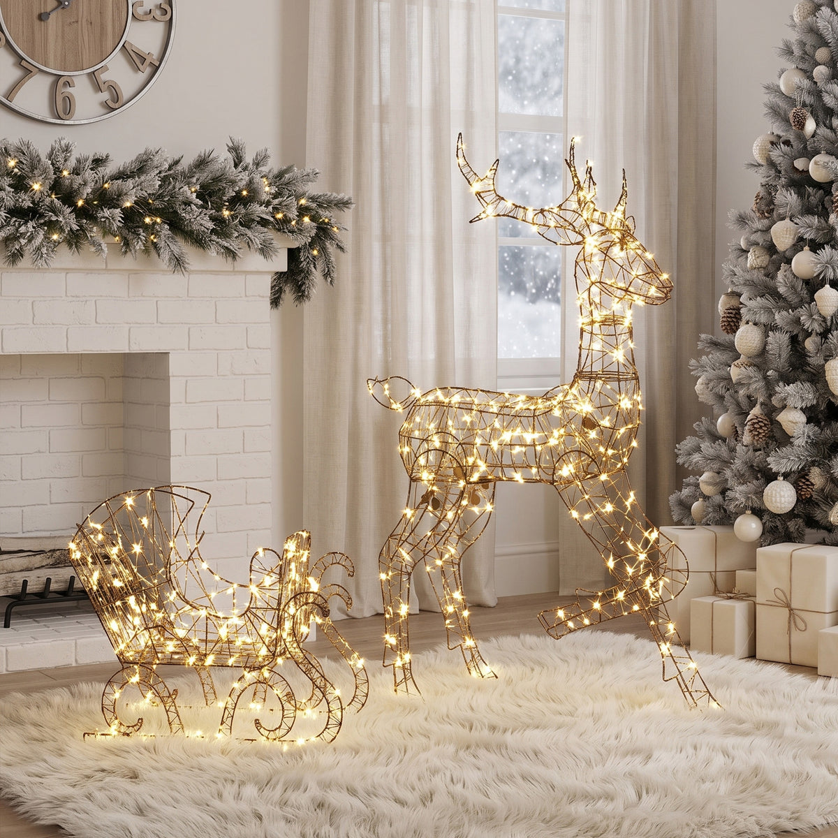 Lighted Reindeer and Sleigh Set, Outdoor Christmas Decoration