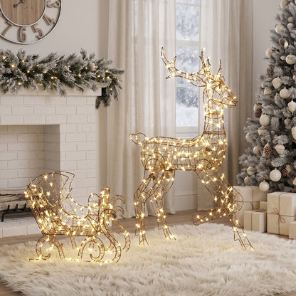 Lighted Reindeer and Sleigh Set, Outdoor Christmas Decoration