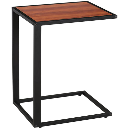 C-Shaped Side Table, Sofa End Table with Metal Frame, Accent Couch Table for Living room, Bedroom, Walnut and Black