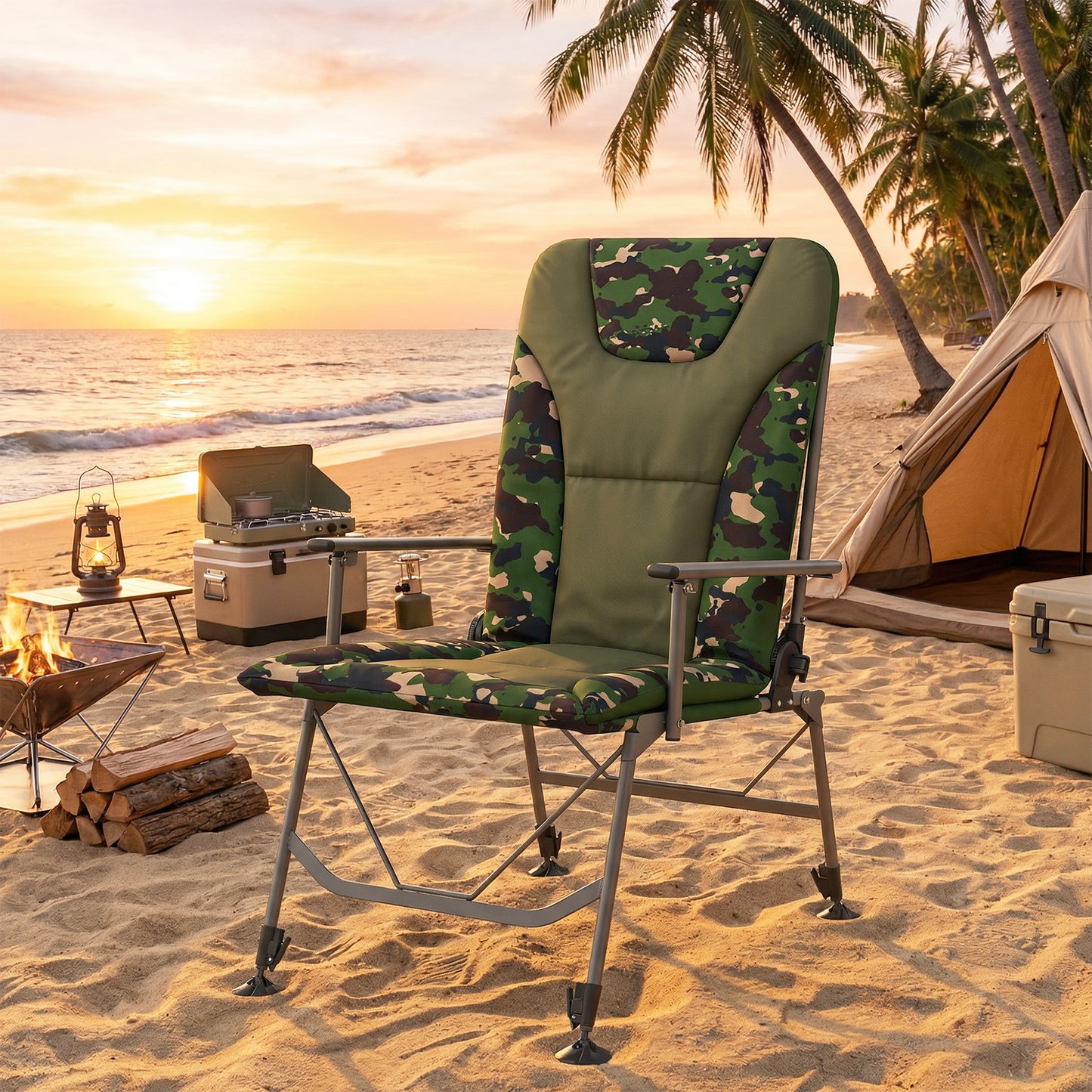 Camping Chair Reclining Padded for Adults Camouflage