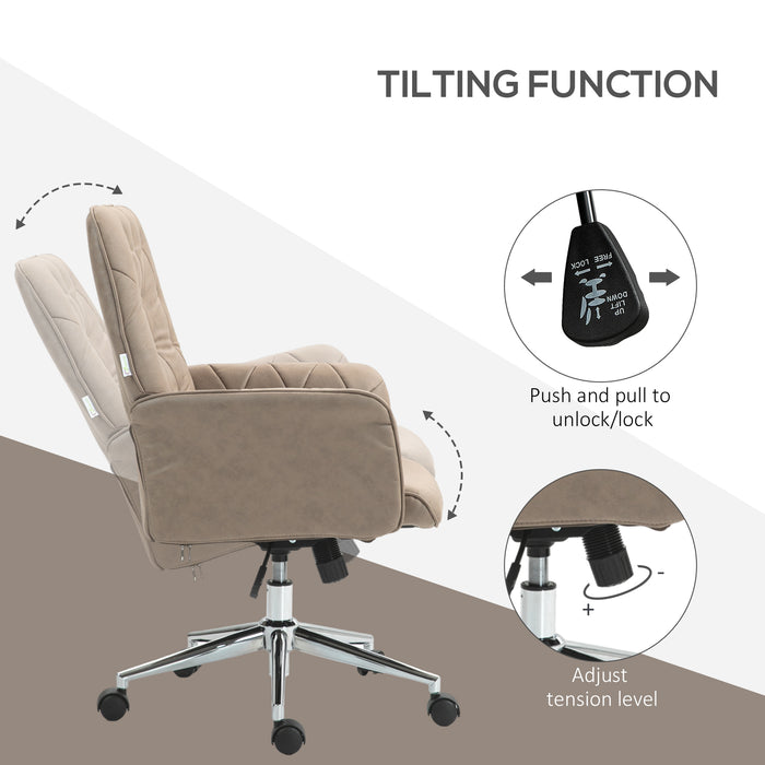 Microfibre Computer Chair with Armrest, Modern Swivel Chair with Adjustable Height, Khaki