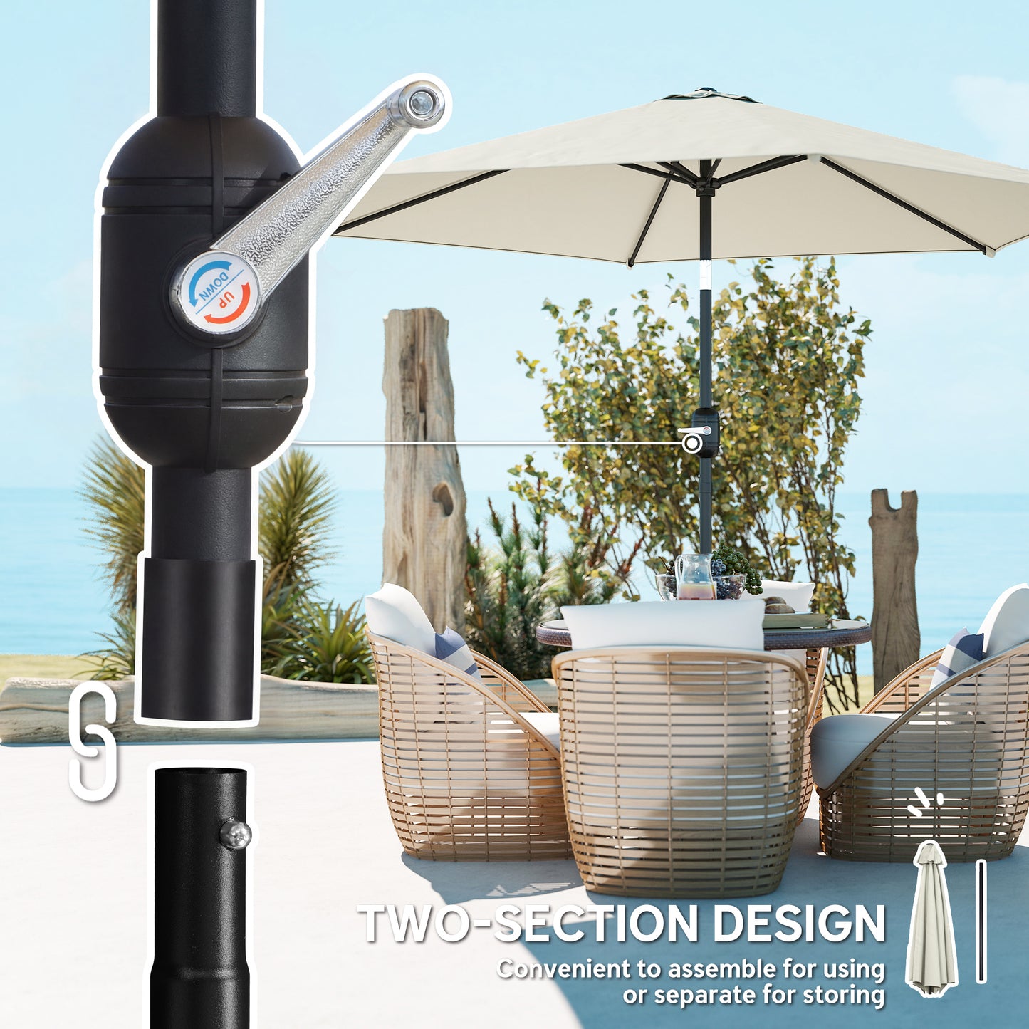 2.6M Garden Parasol Umbrella with Aluminium Pole, Tilt, Crank