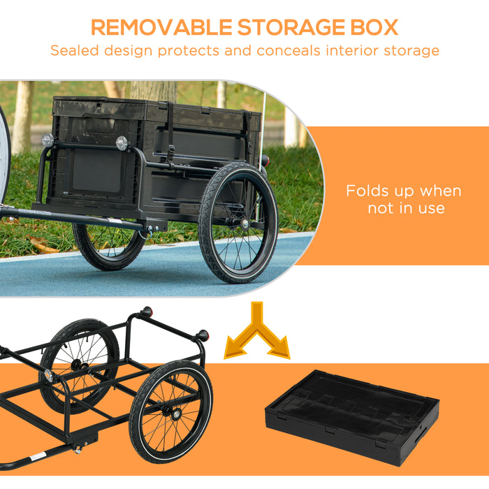 Steel Trailer for Bike, Bicycle Cargo Trailer with 65L Storage Box and Foldable Frame, Max Load 40KG, Black