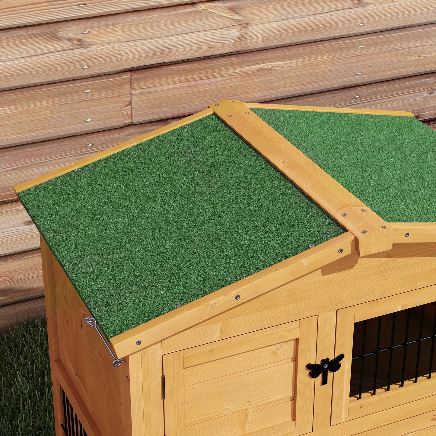 Rabbit Hutch, Wooden Guinea Pig Hutch with Run & Tray, Yellow