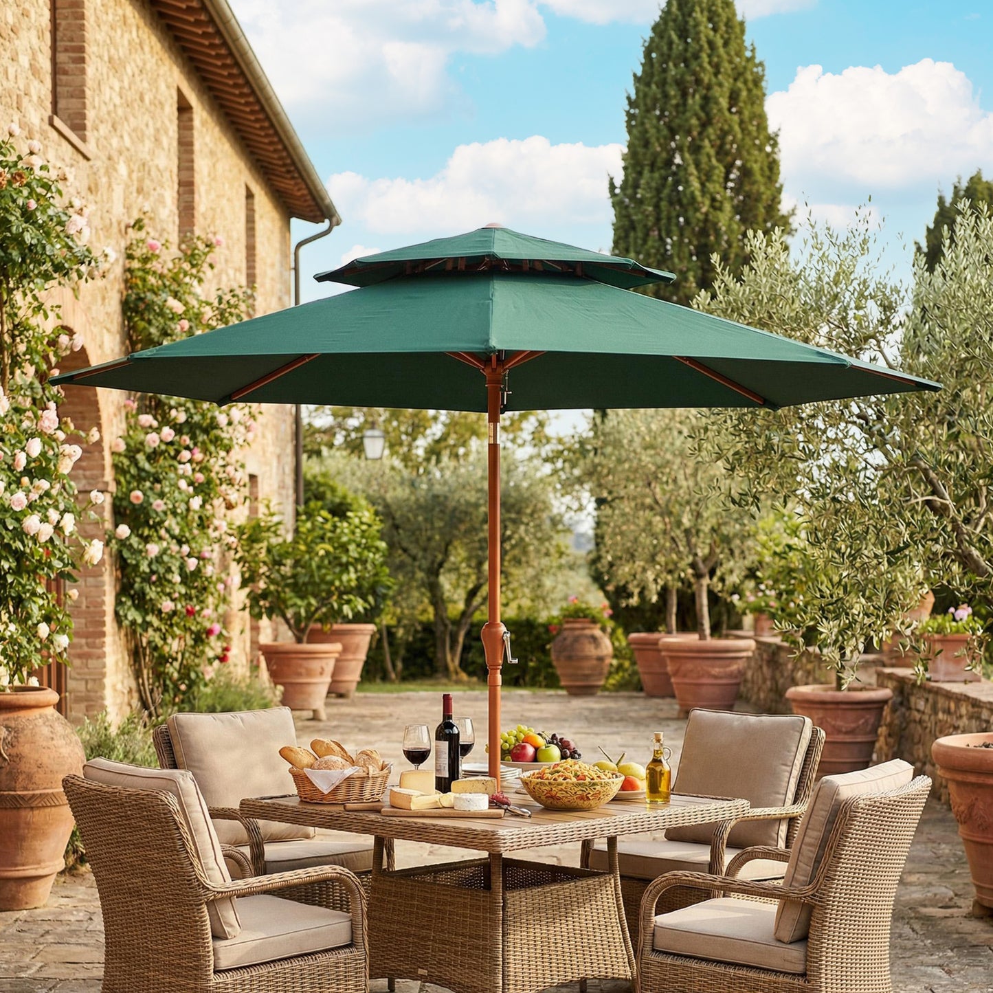 2.7 m Garden Parasol with Double Top, Green