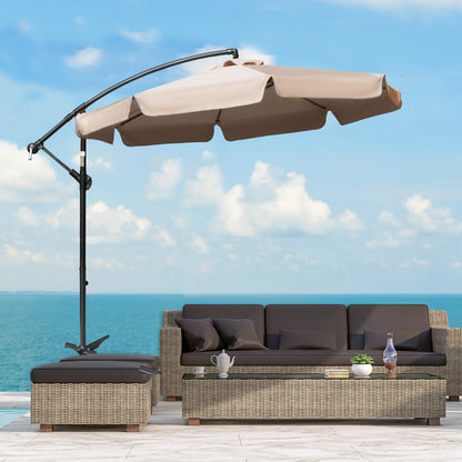 2.7m Cantilever Parasol Banana Sun Umbrella with Crank Handle and Cross Base for Outdoor Hanging Sun Shade Brown