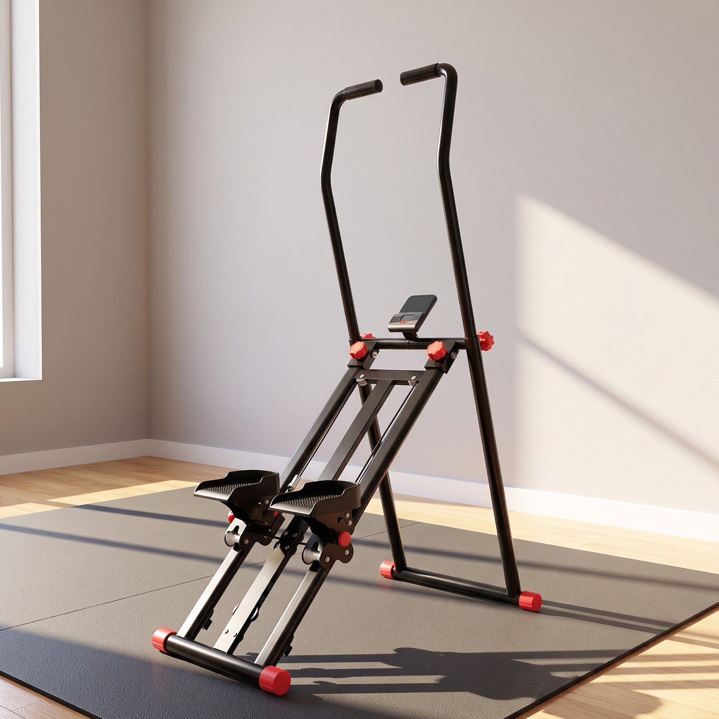 Stair Stepper for Home Gym with 3 Resistances, Foldable Vertical Stair Climber Workout Machine with Adjustable Handlebar, LCD Monitor, Phone Holder for Full Body Exercise, Max Load 150 kg