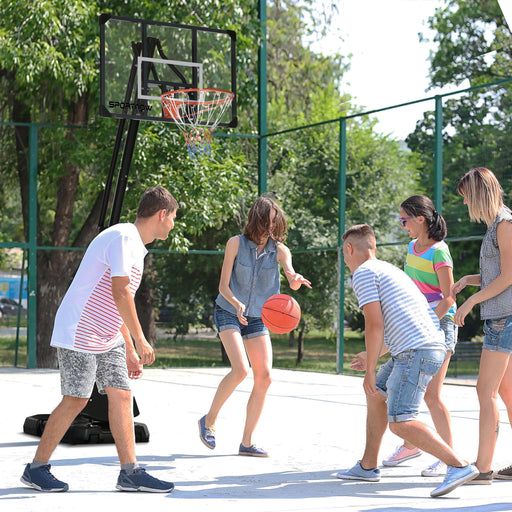 SPORTNOW Height Adjustable Basketball Hoop and Stand with Sturdy Backboard and Weighted Base, Portable on Wheels, 2.4-2.9m