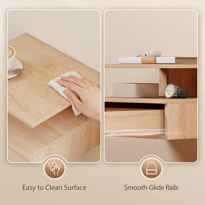 Modern Nightstand Set of 2, Wall Mounted Bedside Cabinet, Oak