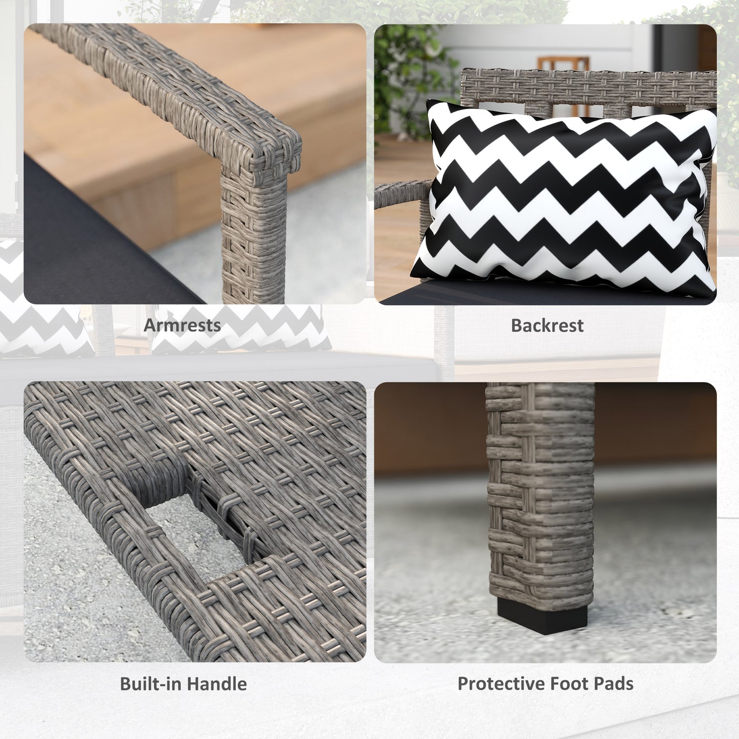 160L Rattan Garden Storage Bench, Cushioned Outdoor Bench, Grey