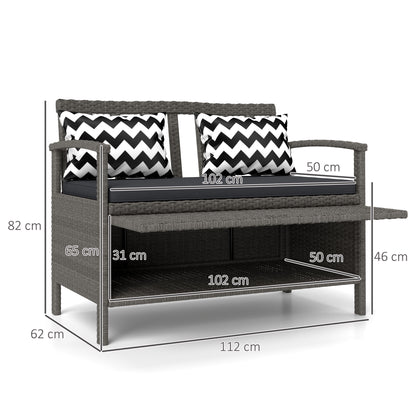 160L Rattan Garden Storage Bench, Cushioned Outdoor Bench, Grey