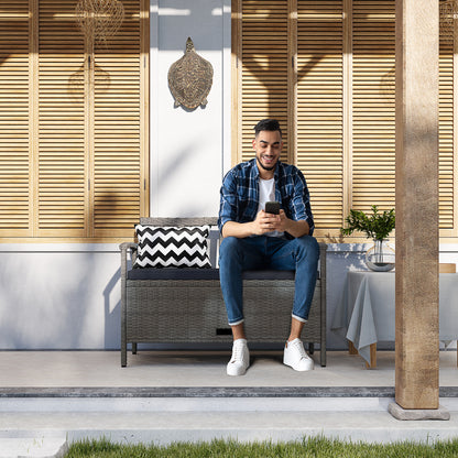 160L Rattan Garden Storage Bench, Cushioned Outdoor Bench, Grey