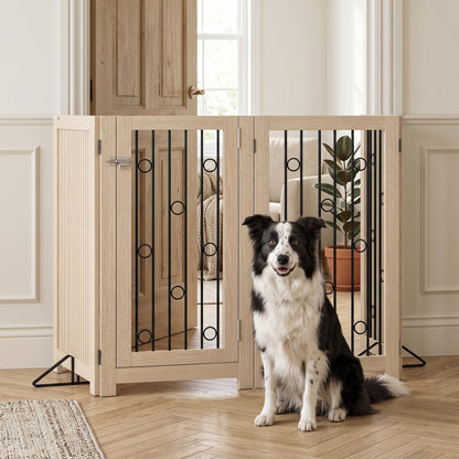 4 Panel Freestanding Pet Gate Foldable with Door for Stairs, Doorway