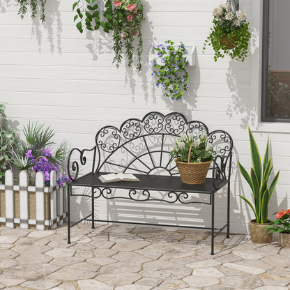 Garden Bench, Metal Outdoor Patio Garden Loveseat, Black