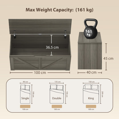 Storage Trunk for Living Room, with Safety Hinges, 100cm, Dark Grey