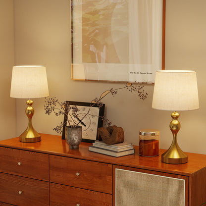 Table Lamps Set of 2, Modern Bedside Lamps with USB Ports, Gold Tone