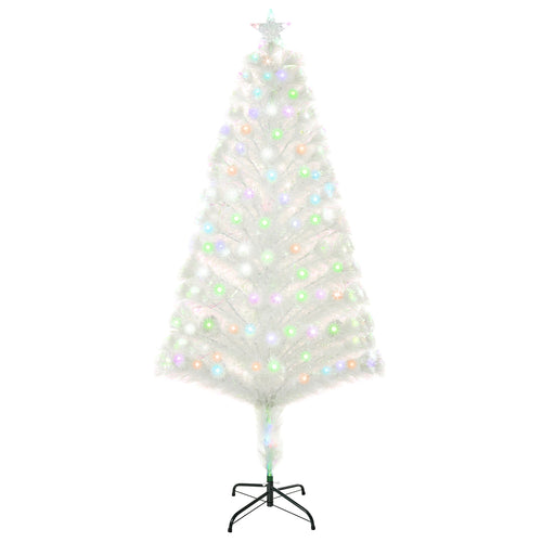 5 Feet Prelit Artificial Christmas Tree with Fiber Optic LED Light, Holiday Home Xmas Decoration, White