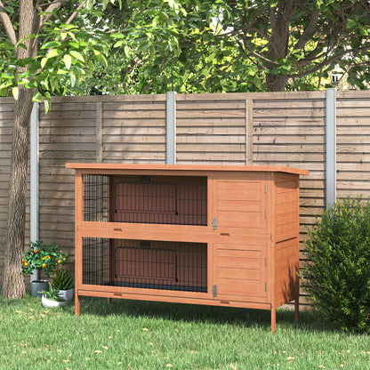 4.5FT Rabbit Hutch Outdoor Guinea Pig Hutches Bunny Cage with Sliding Trays, Orange