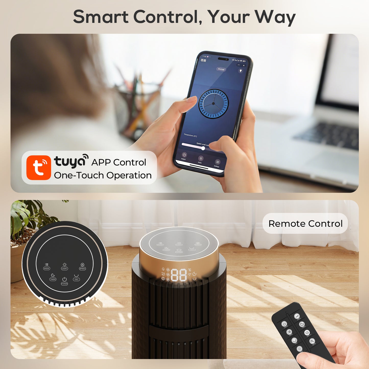 Tower Fan, Standing Floor Fan with Remote Control Black