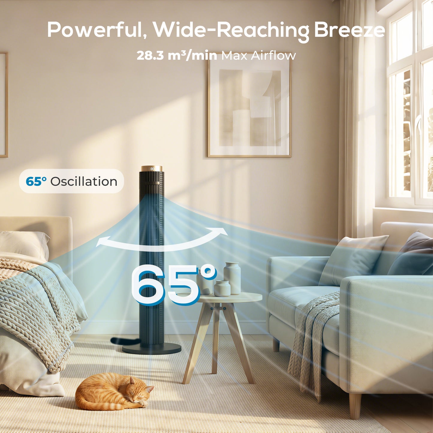 Tower Fan, Standing Floor Fan with Remote Control Black