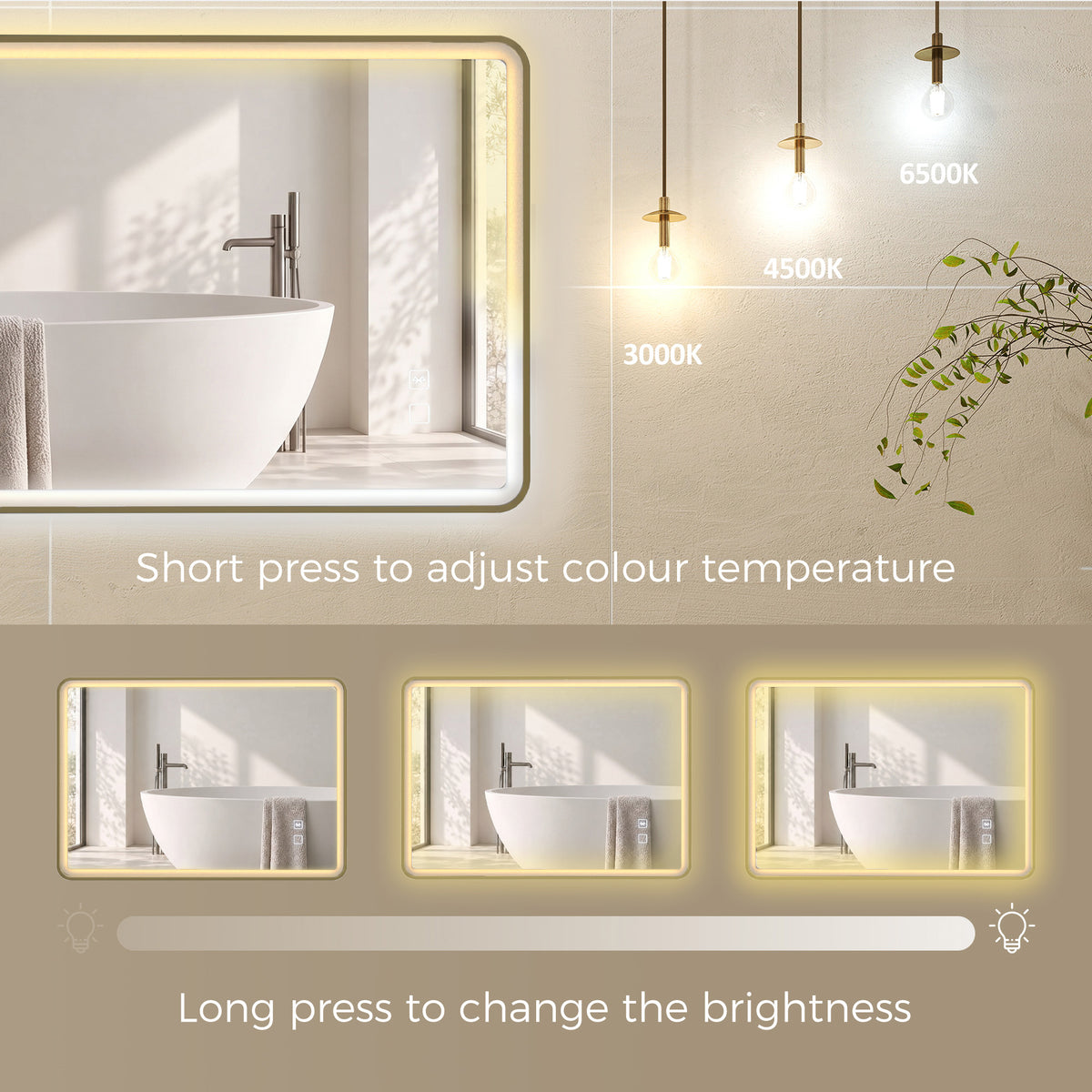 100 x 70cm Rectangular LED Bathroom Mirror with Bluetooth Speaker and Demister - Gold Tone
