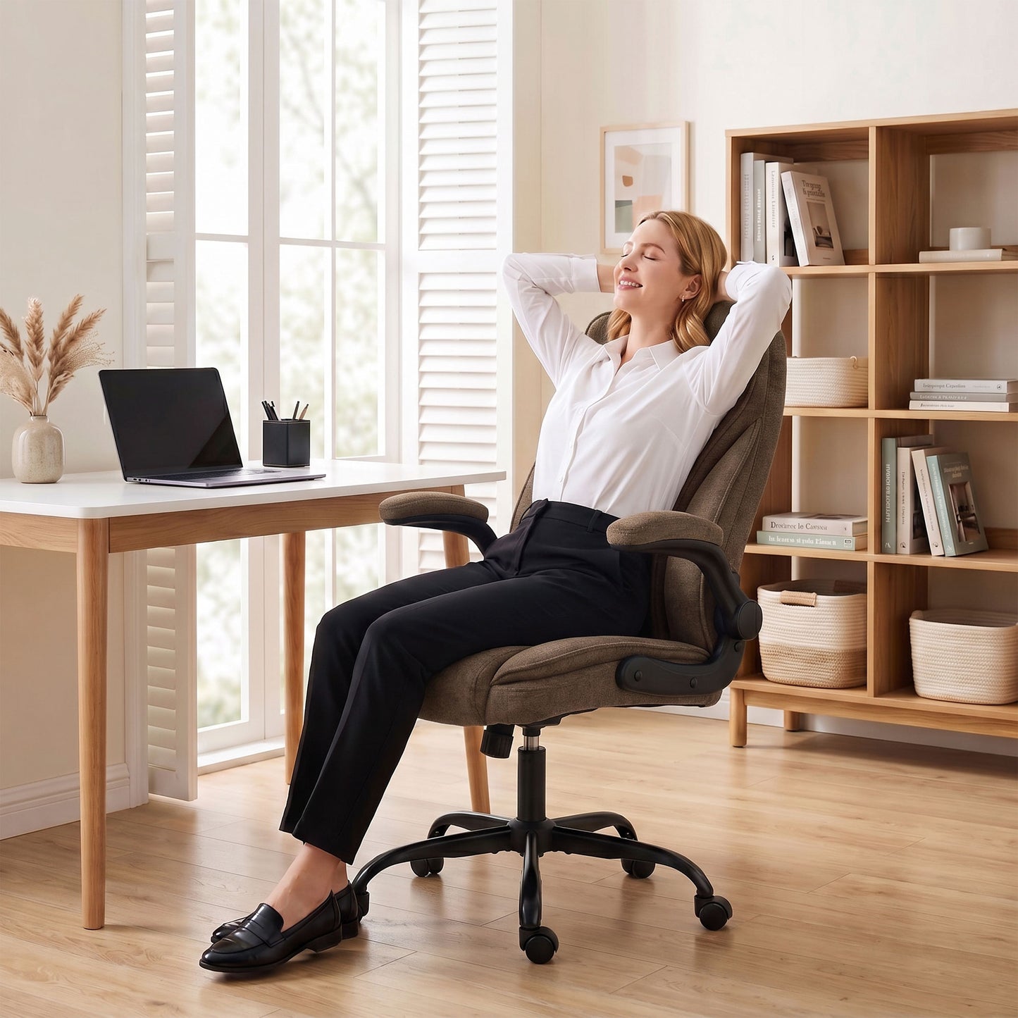 Office Chair, Computer Desk Chair with Flip-up Armrest, Brown