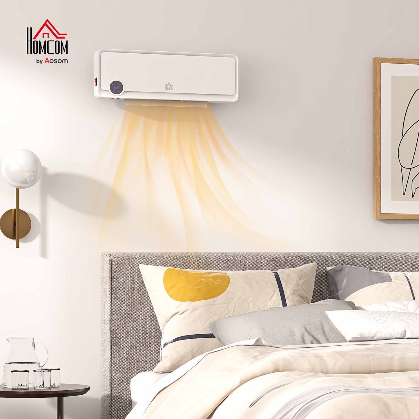 1000W/2000W Wall Downflow Heater Adjustable Temperature w/ Timer