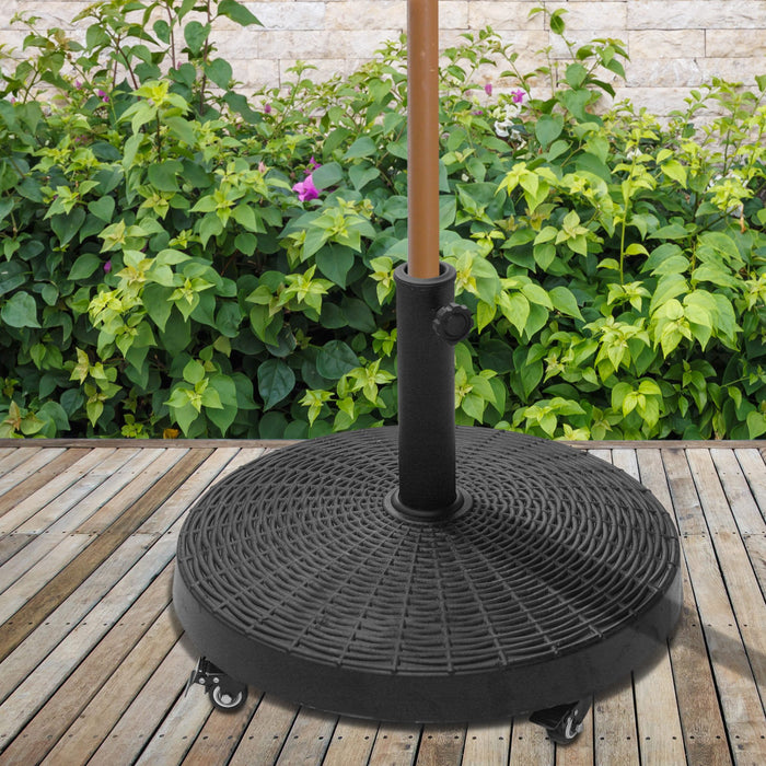 22.7kg Resin Patio Parasol Base Umbrella Stand Weight Deck Garden Sunshade Holder Round w/ Wheels Brakes Outdoor