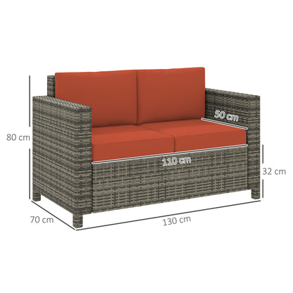 Rattan Wicker 2-seat Sofa Loveseat Padded Garden Furniture Grey
