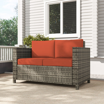 Rattan Wicker 2-seat Sofa Loveseat Padded Garden Furniture Grey