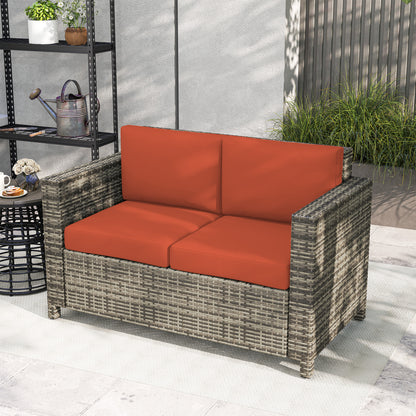 Rattan Wicker 2-seat Sofa Loveseat Padded Garden Furniture Grey