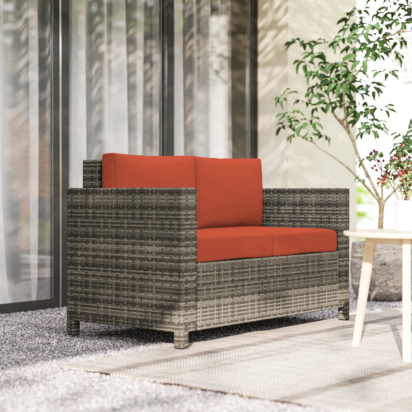Rattan Wicker 2-seat Sofa Loveseat Padded Garden Furniture Grey