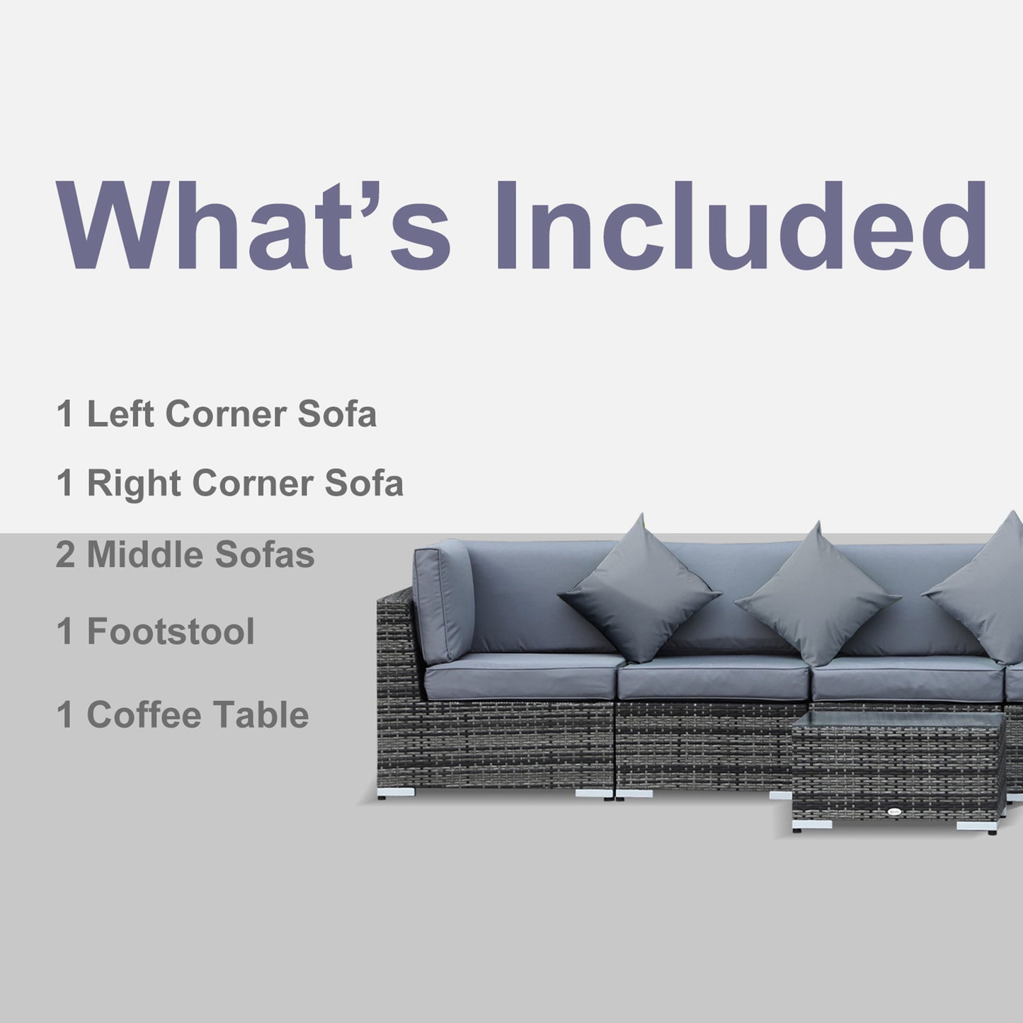 8 Pieces PE Rattan Corner Sofa Set with Thick Cushions, Aluminium Outdoor Rattan Garden Furniture Set with Glass Top Table, No Assembly Required, Grey