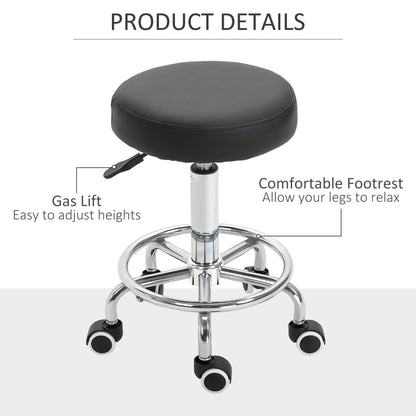 Round PU leather Salon Beautician Stool Adjustable Height w/ Footrest
