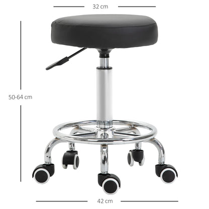 Round PU leather Salon Beautician Stool Adjustable Height w/ Footrest